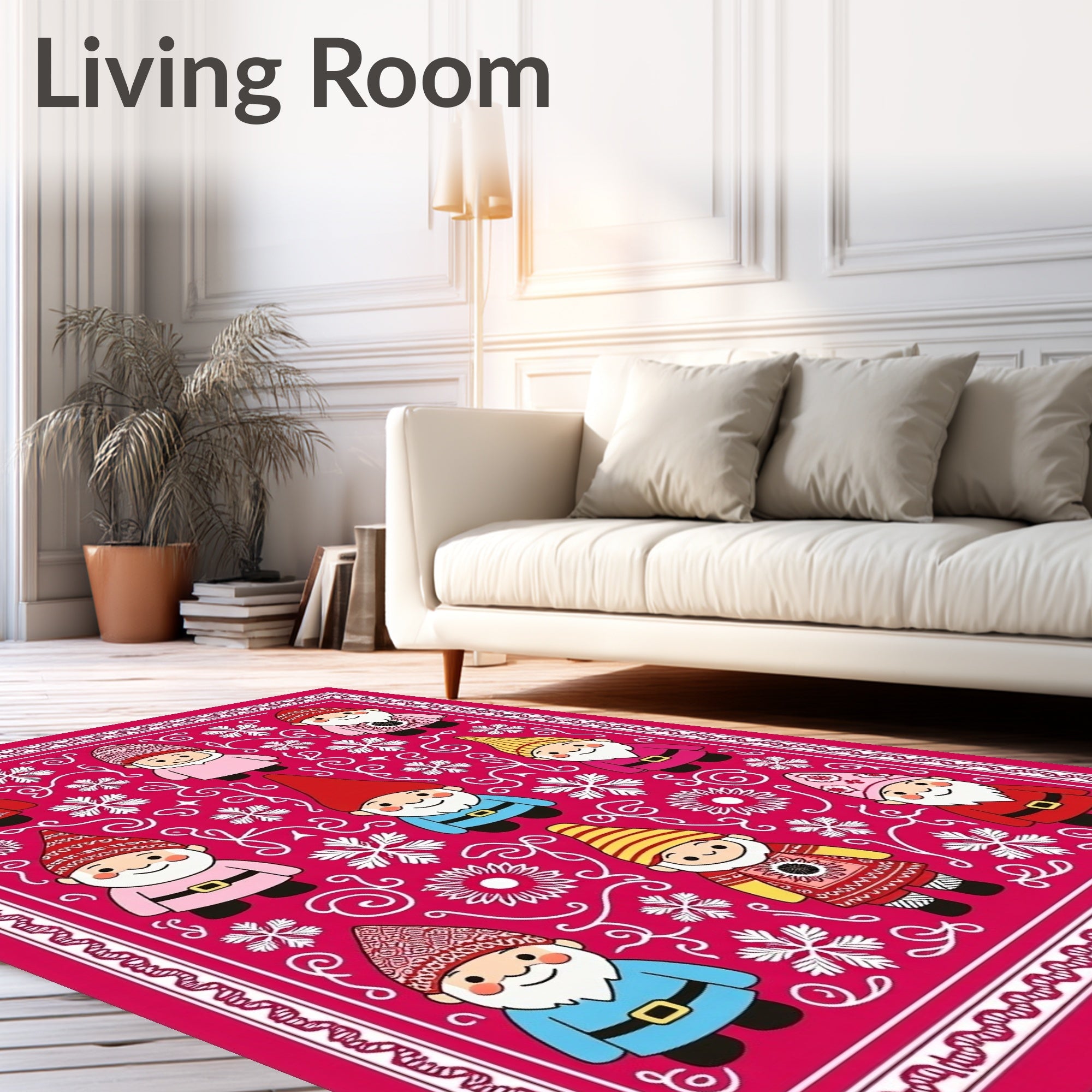 Whimsical Gnome Winter Snow Floral Rug
