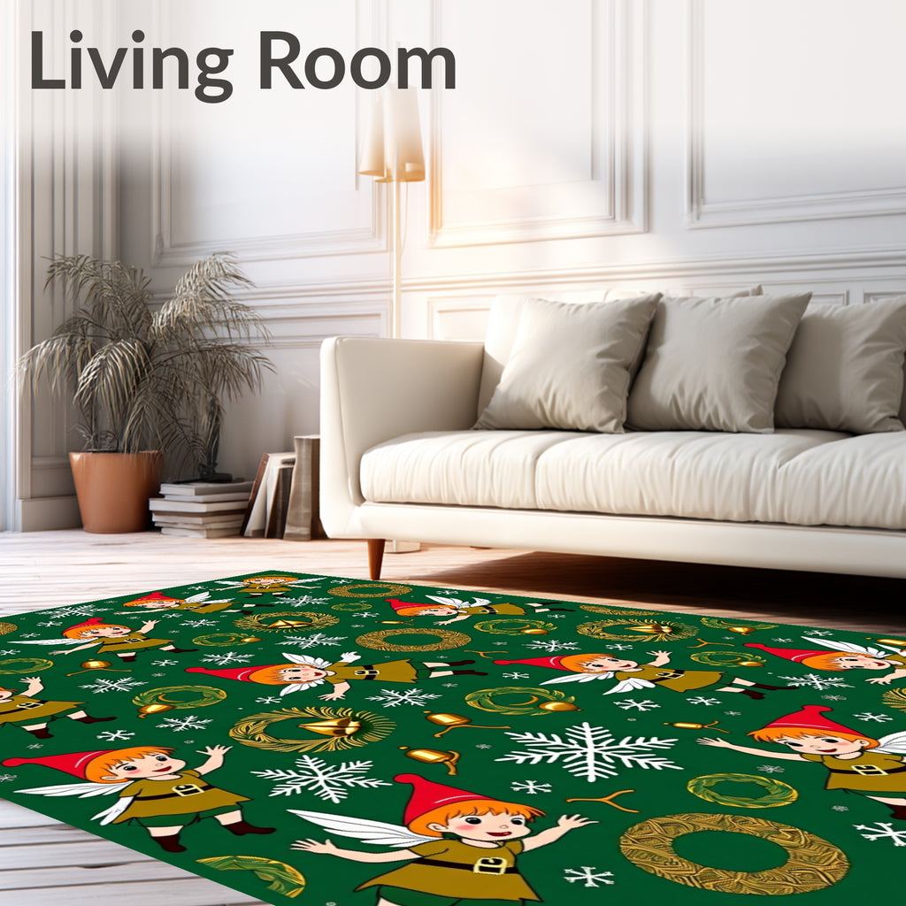 Whimsical Elf Snowflakes Christmas Wreaths Rug