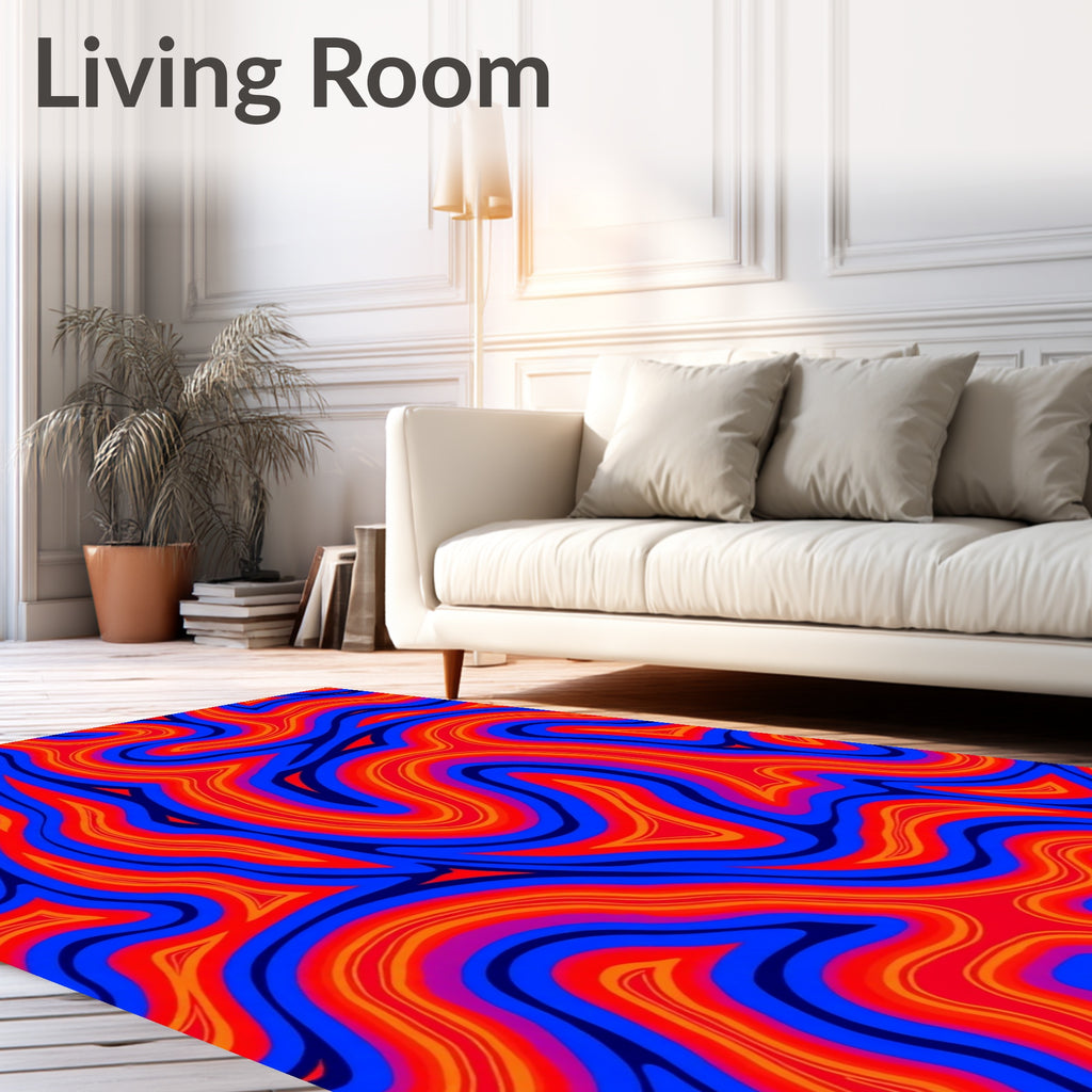 Bold Red Blue Swirling Pattern Rug
