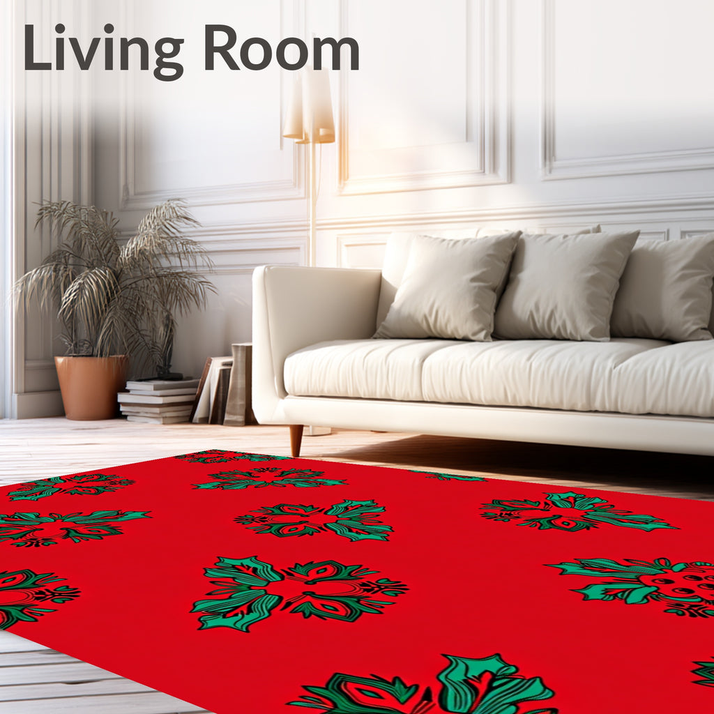 Red Green Floral Abstract Design Rug
