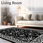 Ornate Black White Floral Design Rug