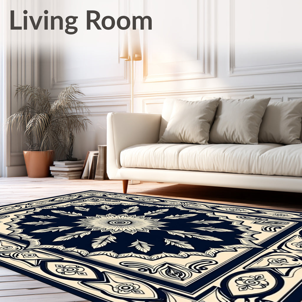 Classic Floral Medallion Navy Rug