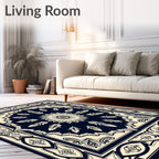 Classic Floral Medallion Navy Rug