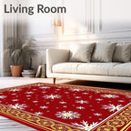 Red Snowflake Pattern with Gold Border Rug