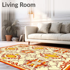 Ornate Red Yellow Floral Pattern Rug