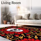 Red Floral Skull Pattern Rug