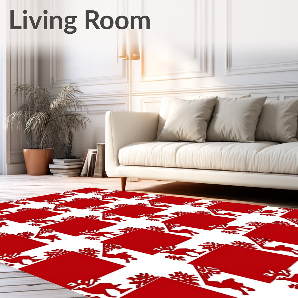 Red Deer And Tree Silhouette Pattern Rug