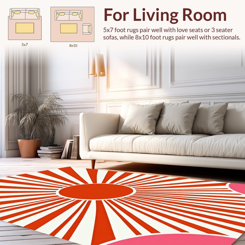 Retro Sunburst Pink Arc Design Rug