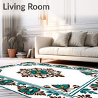 Ornate Floral Teal Brown Pattern Rug