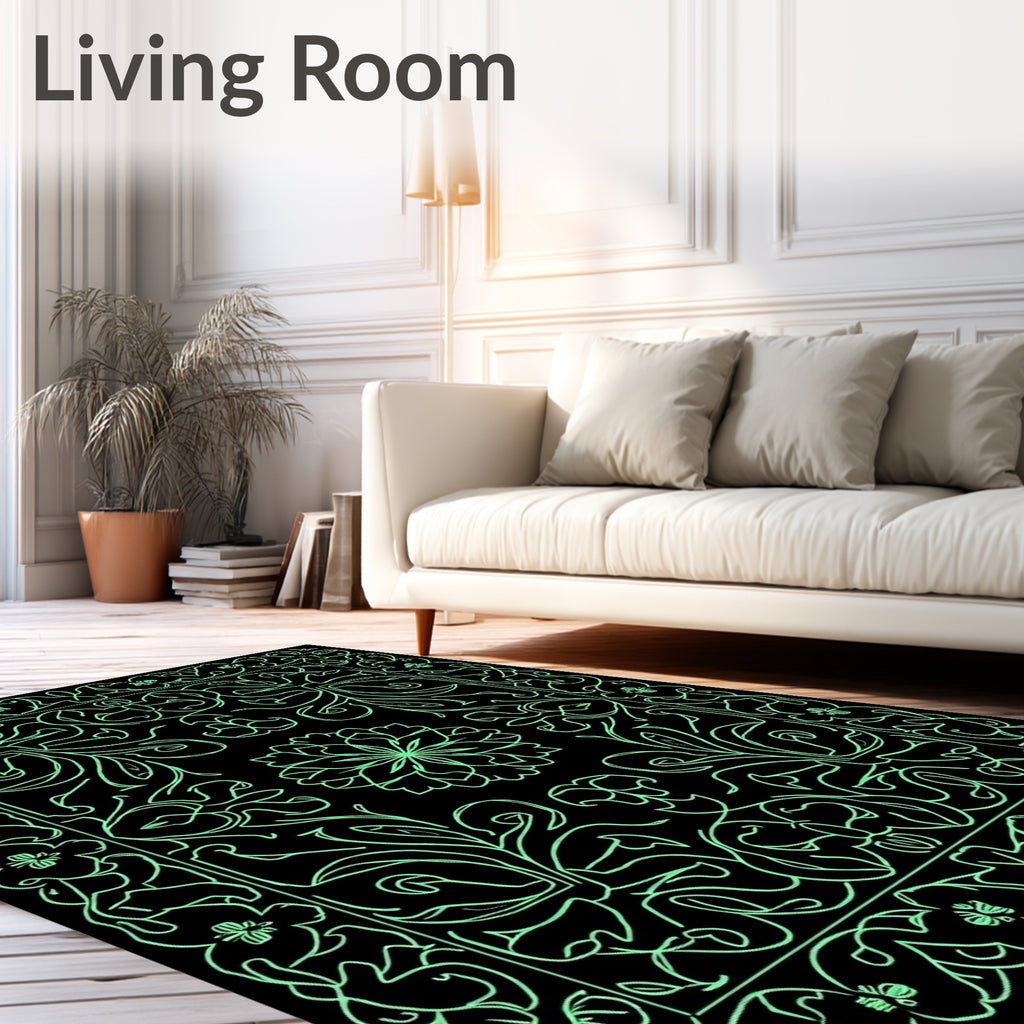 Ornate Floral Border With Flower Design Rug