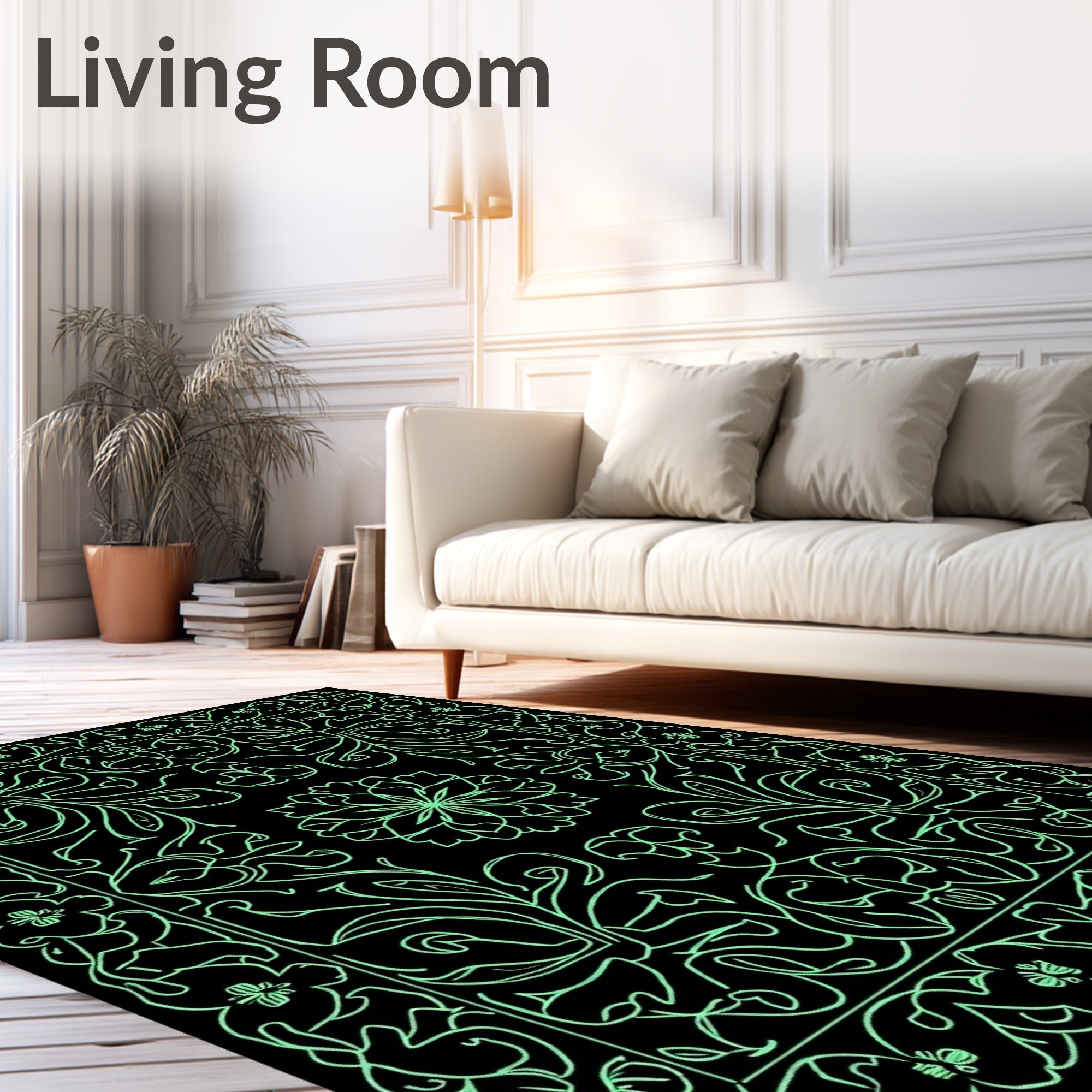 Ornate Floral Border With Flower Design Rug