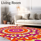 Vibrant Floral Mandala Pattern Design Rug
