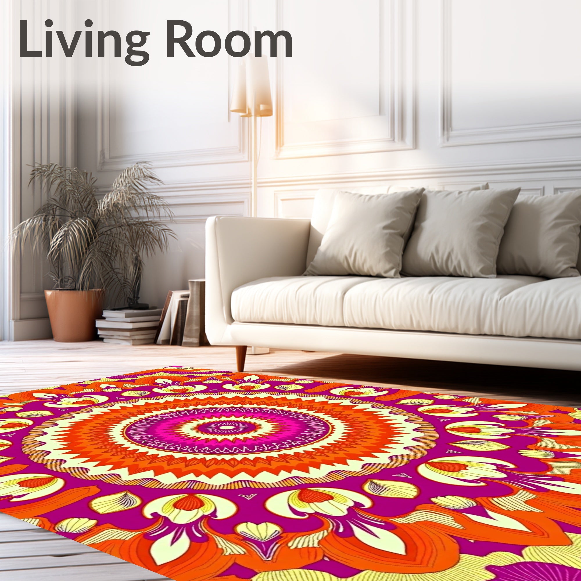 Vibrant Floral Mandala Pattern Design Rug