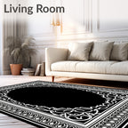 Ornate Oval Scroll Border Design Rug