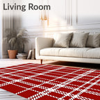 Classic Red White Plaid Pattern Rug