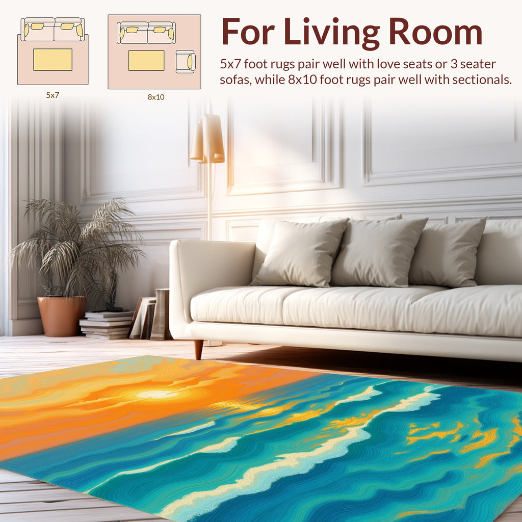 Vibrant Sunset Ocean Wave Art Rug