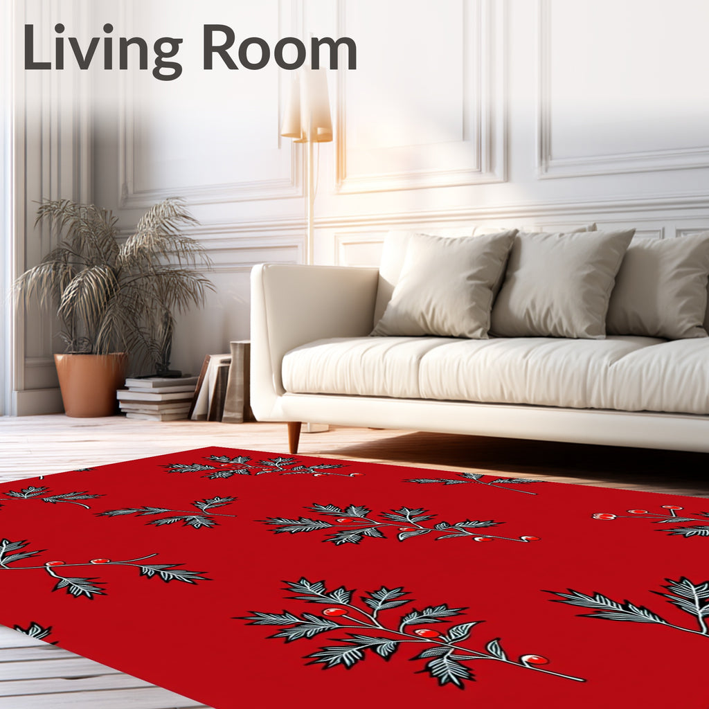 Red Berry Branch Pattern Design Rug