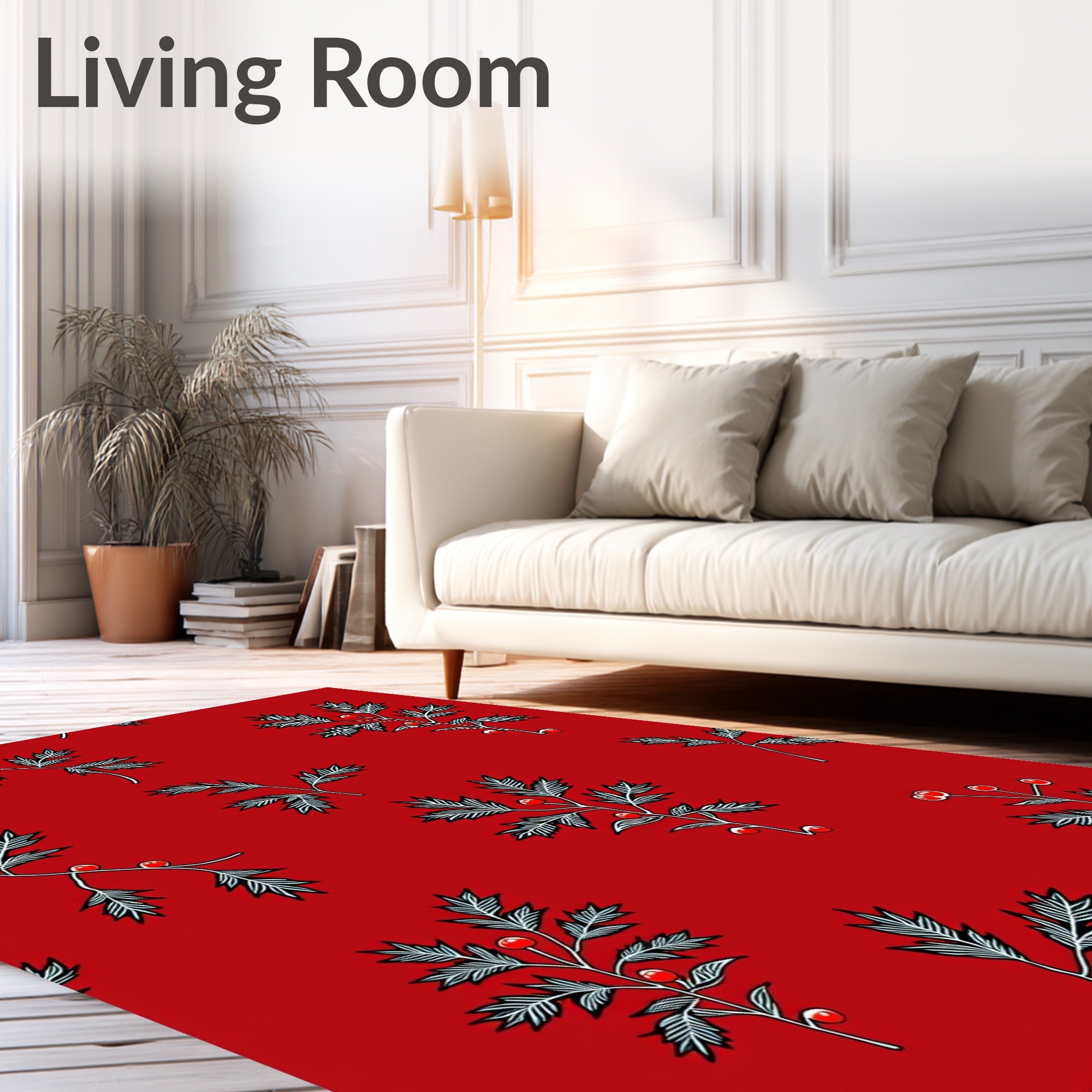 Red Berry Branch Pattern Design Rug