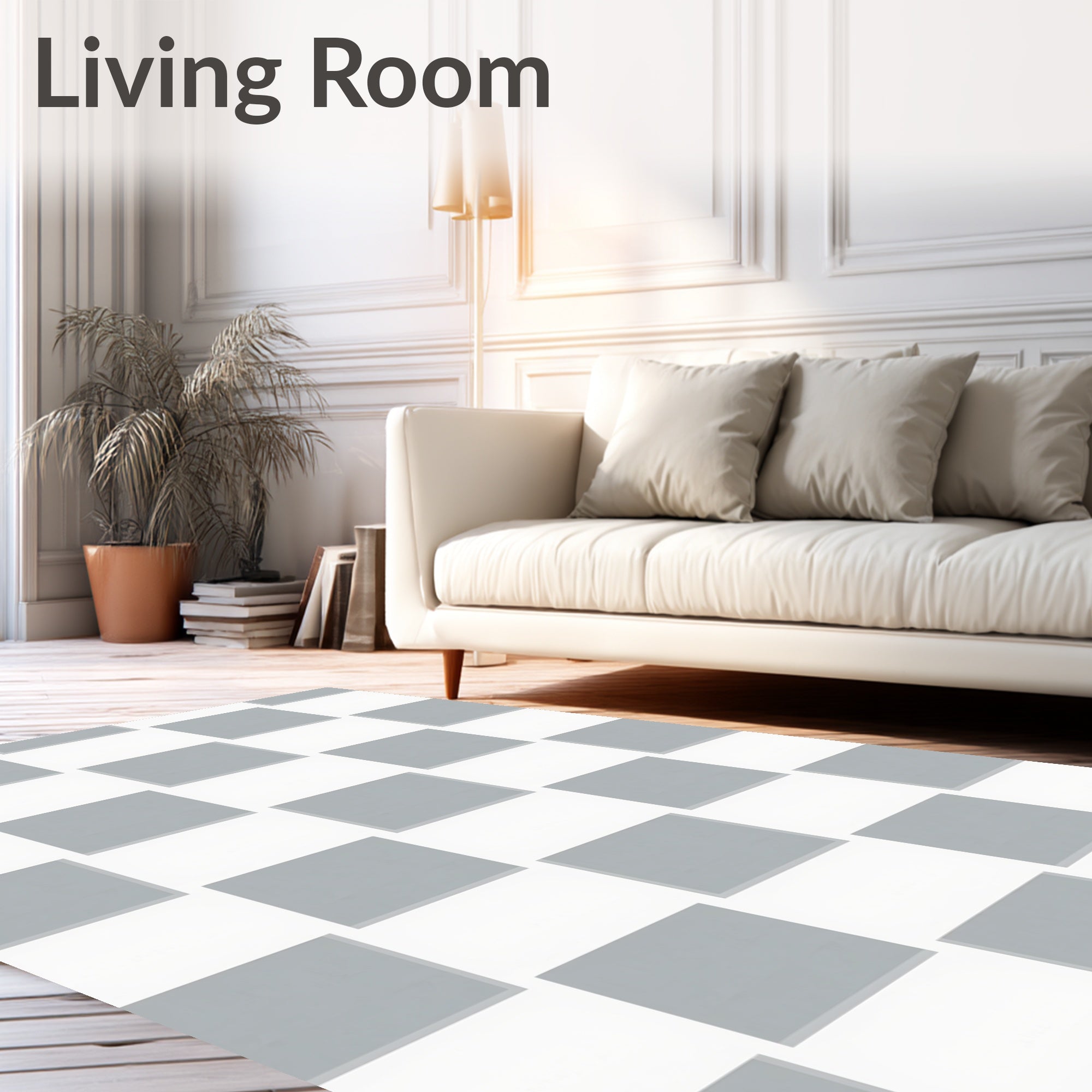 Alternating Grey White Rectangle Pattern Rug