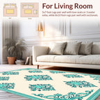 Turquoise Floral Damask Scrollwork Pattern Rug