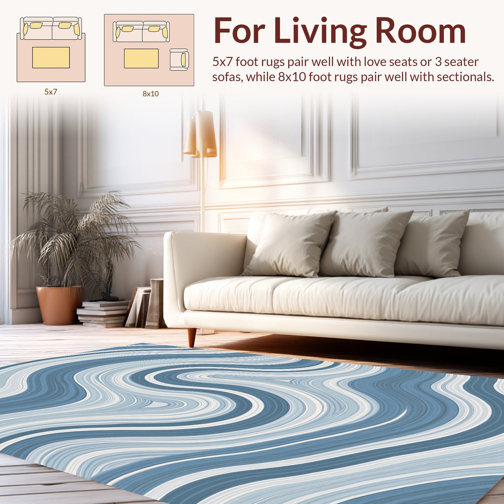 Soft Blue Waves Abstract Design Rug