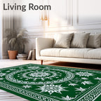 Emerald Green Floral Medallion Border Design Rug