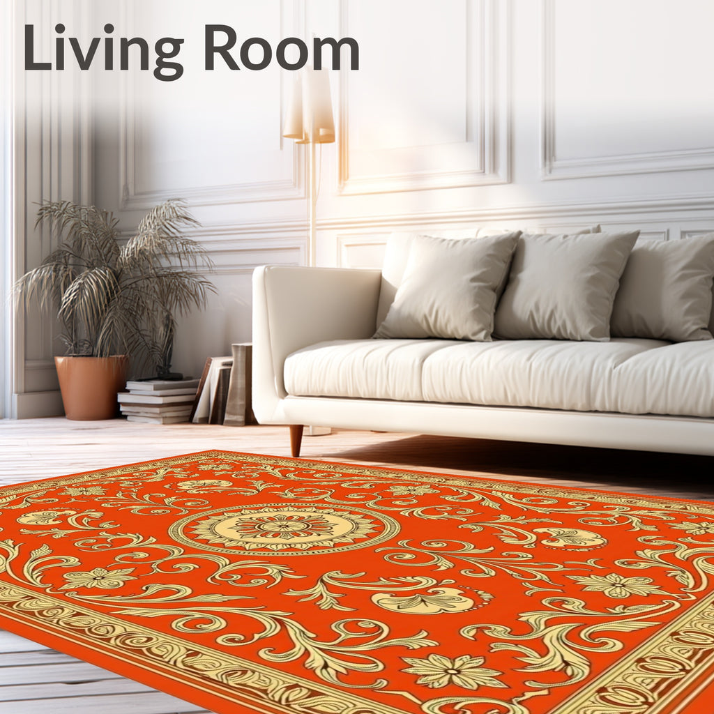 Ornate Floral Scrolling Red Gold Rug