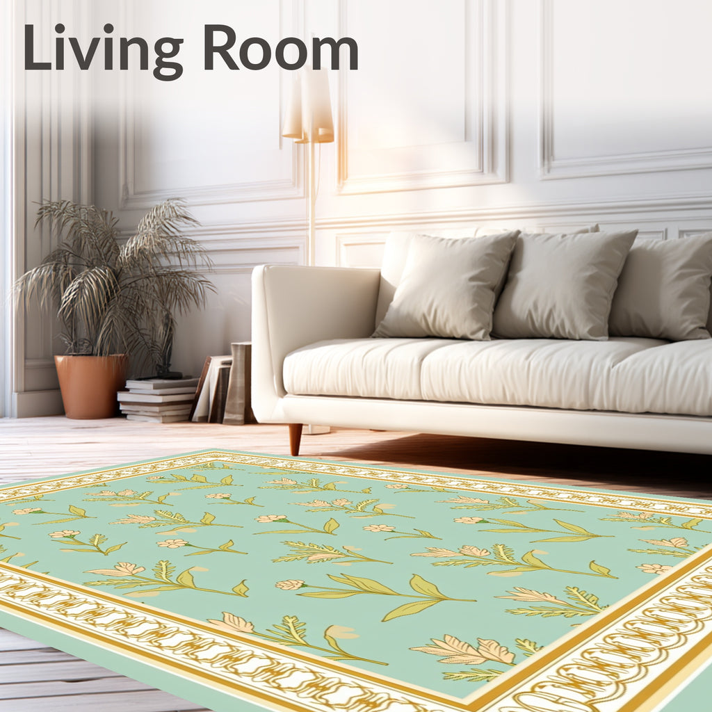 Pastel Floral Pattern Bordered Rug