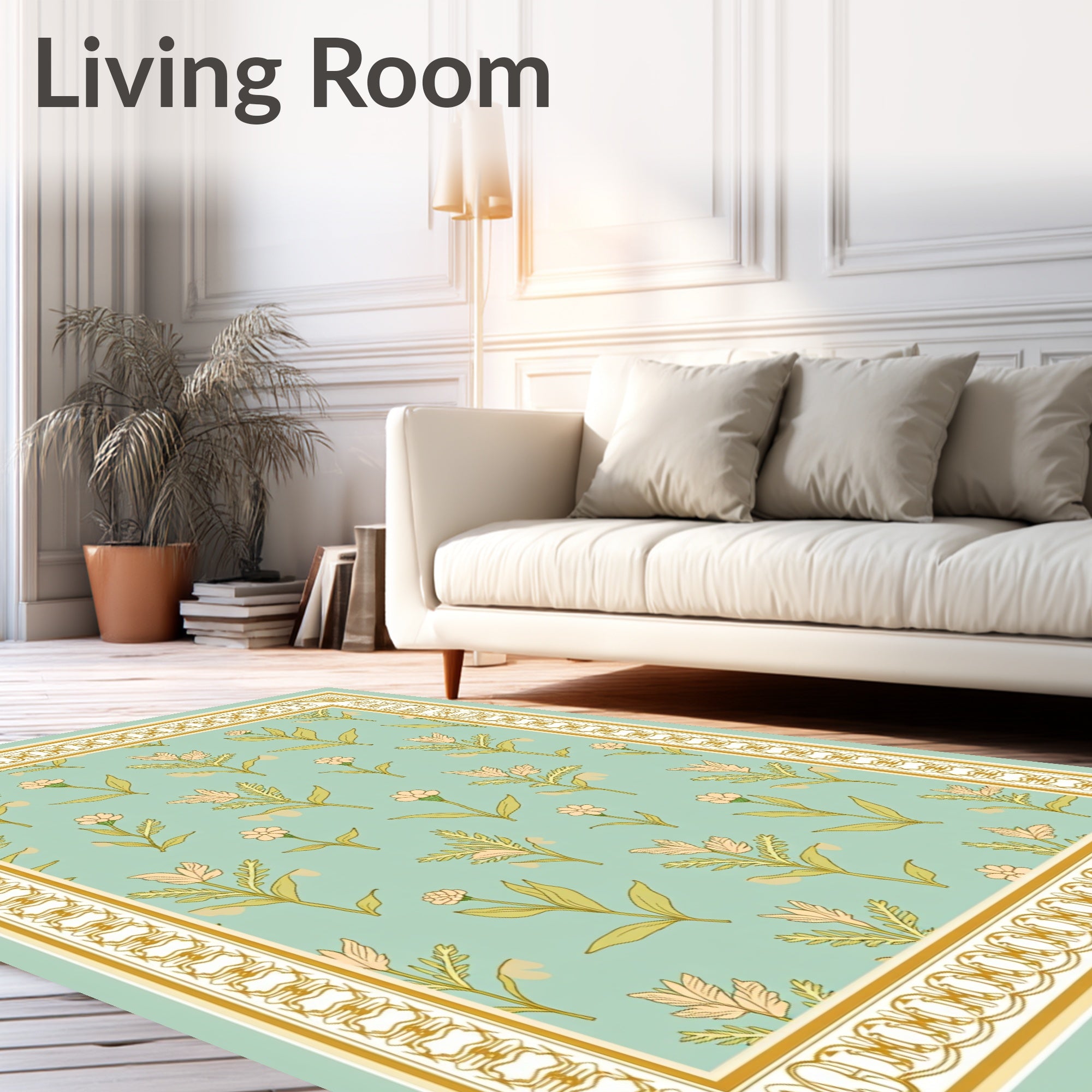 Pastel Floral Pattern Bordered Rug