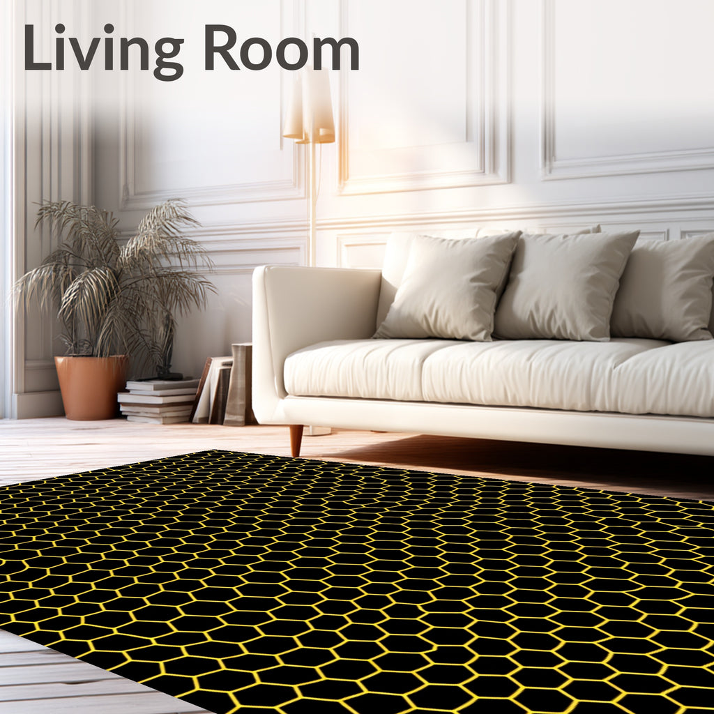 Chic Black Hexagonal Pattern Rug