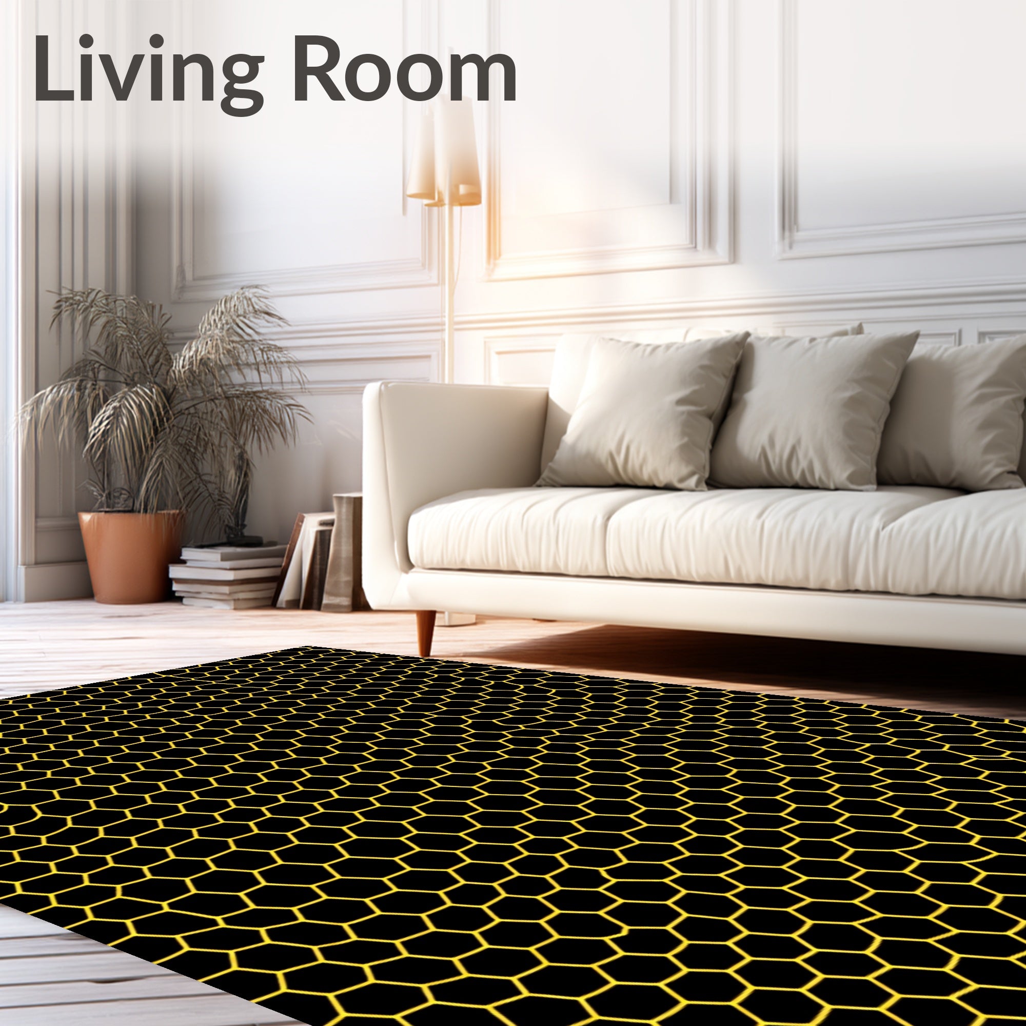 Chic Black Hexagonal Pattern Rug