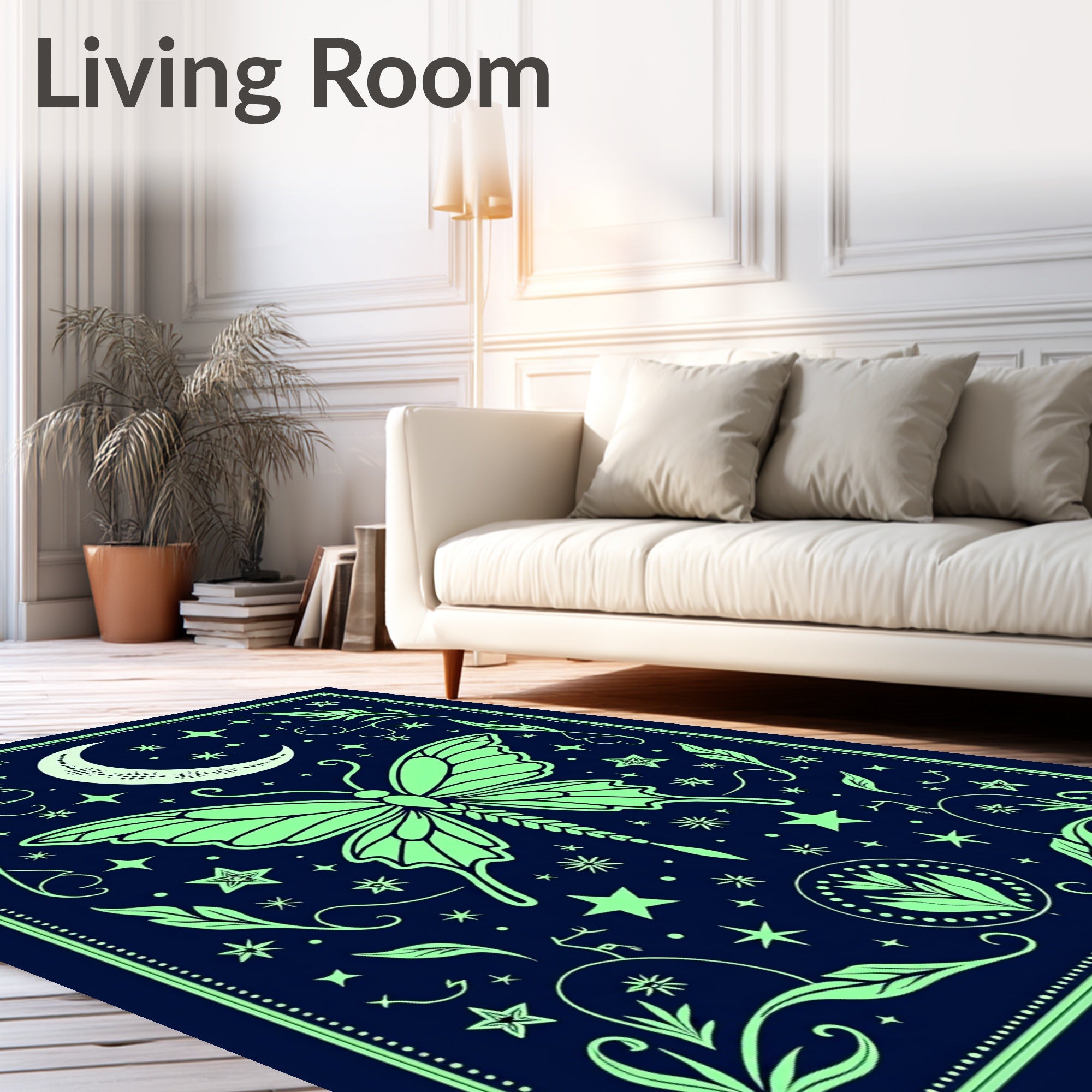 Celestial Butterfly Moon Stars Design Rug
