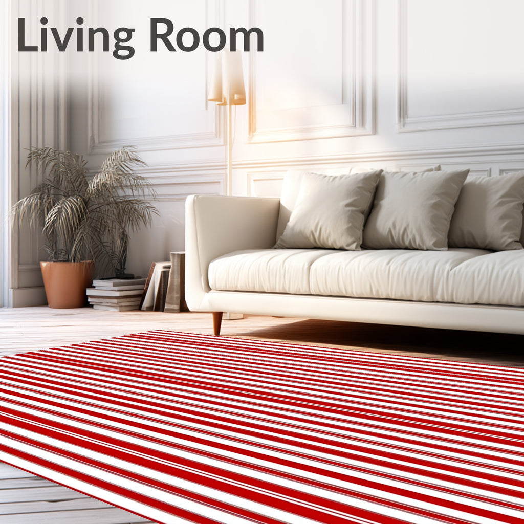 Classic Red and White Stripe Design Rug