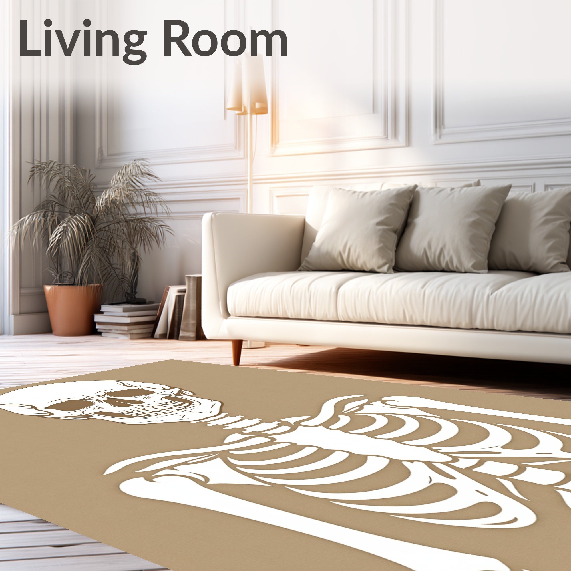 White Skeleton Graphic Print Rug