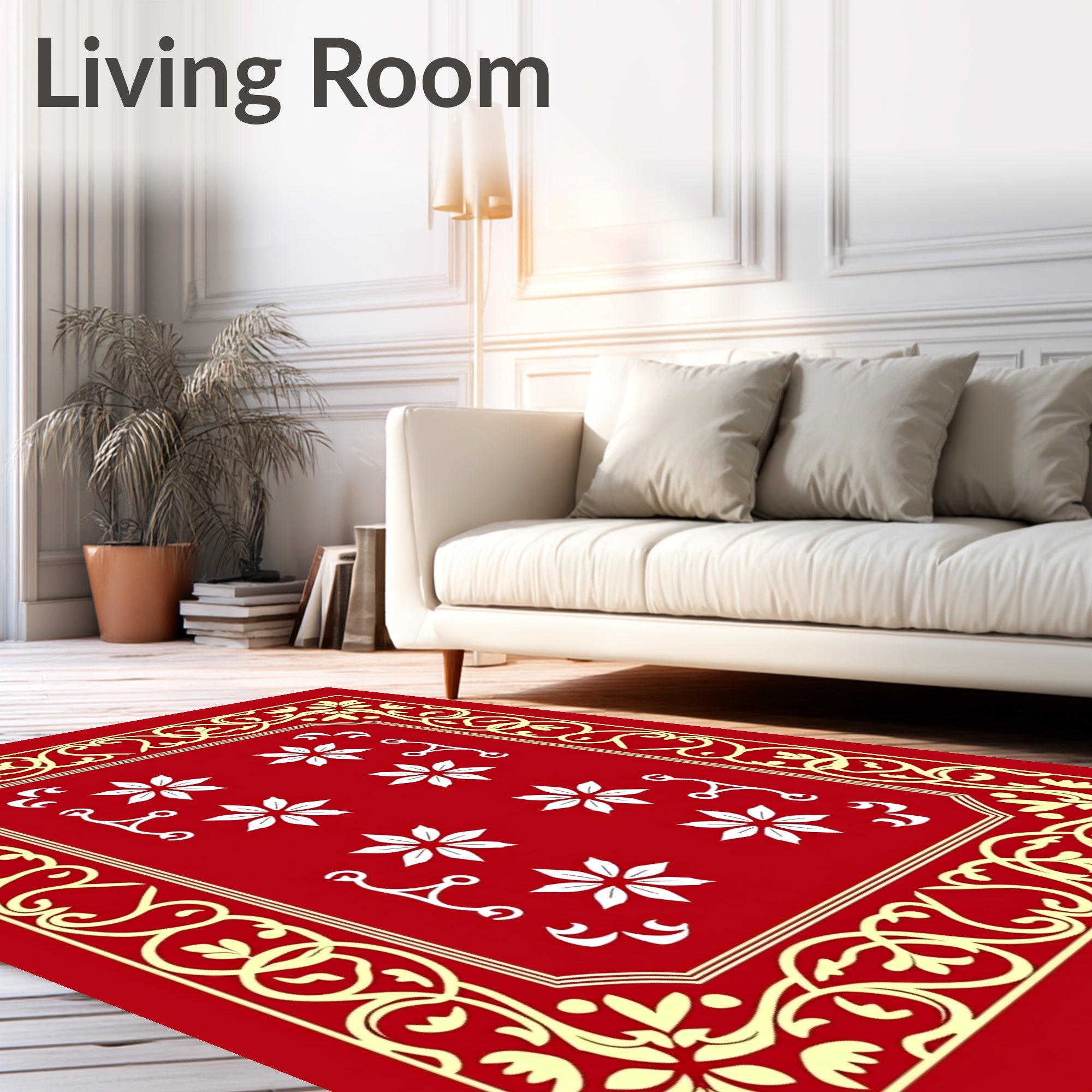 Red Floral Border Design Rug