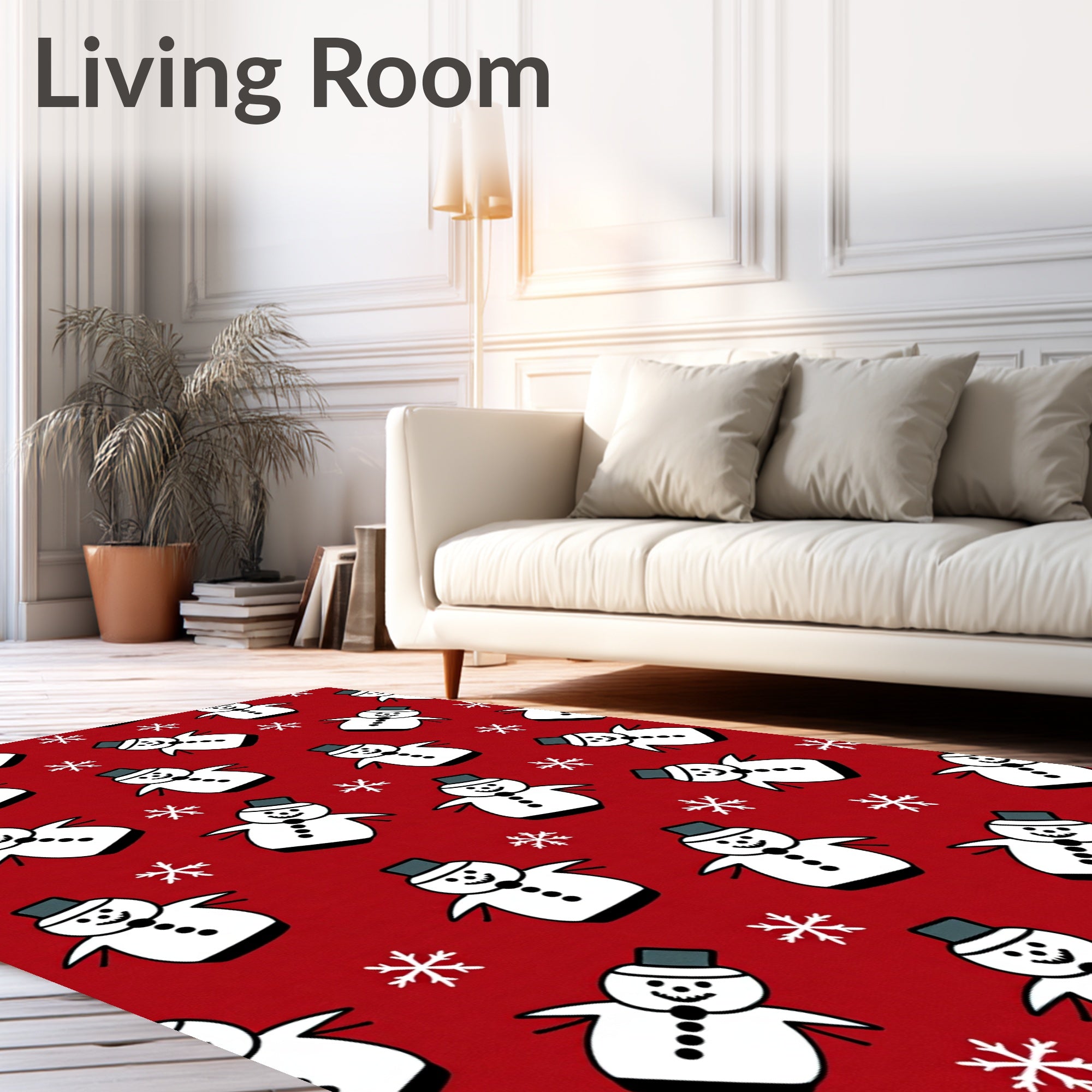 Red Snowman Snowflake Pattern Rug