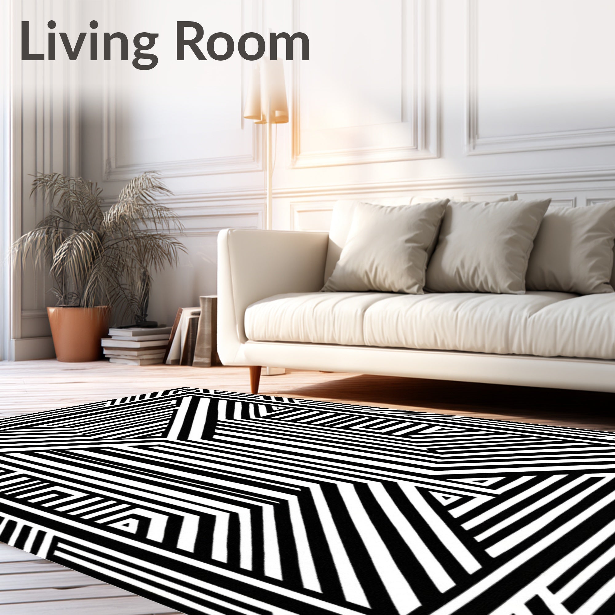 Graphic Black White Geometric Lines Rug