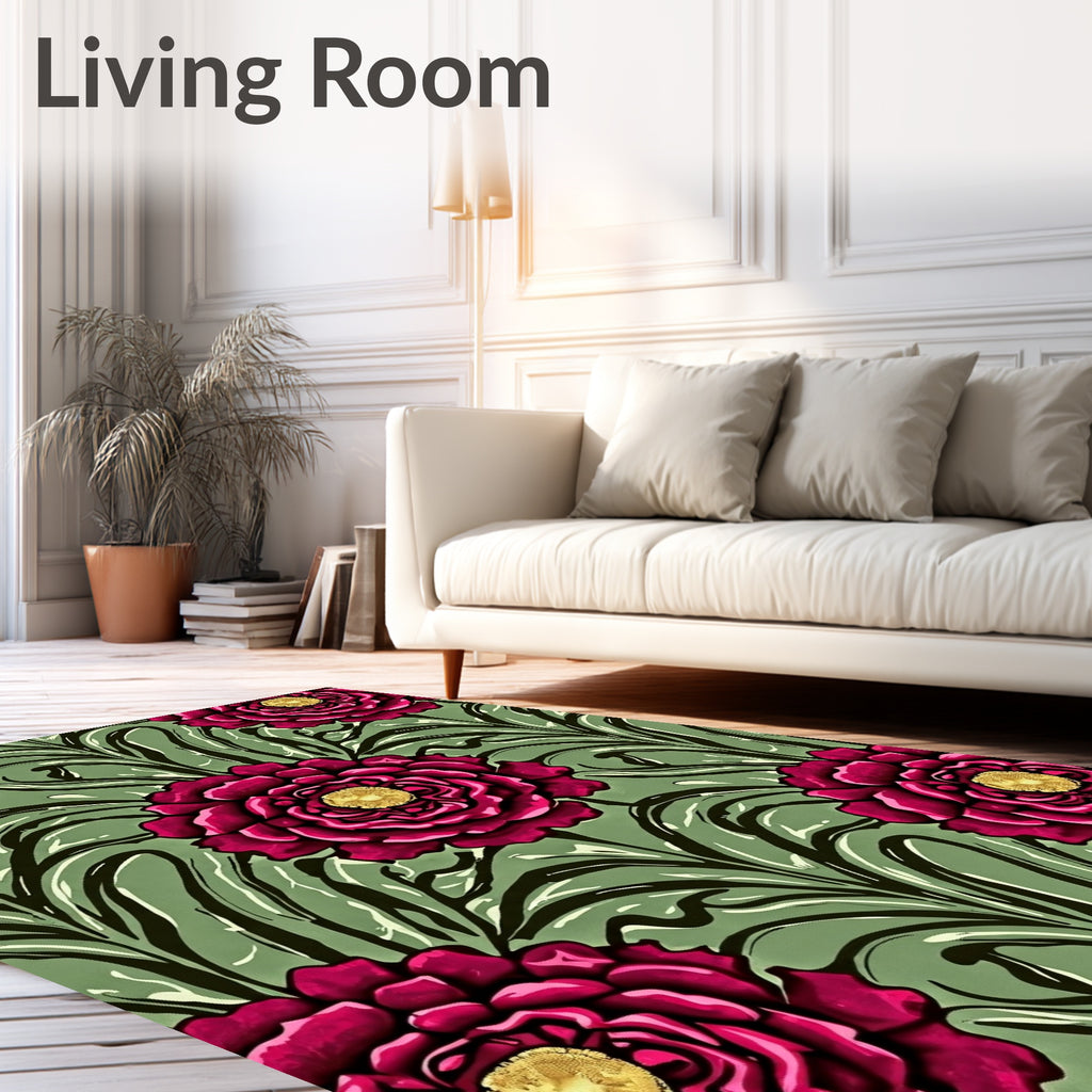 Dramatic Floral Pattern Art Nouveau Rug