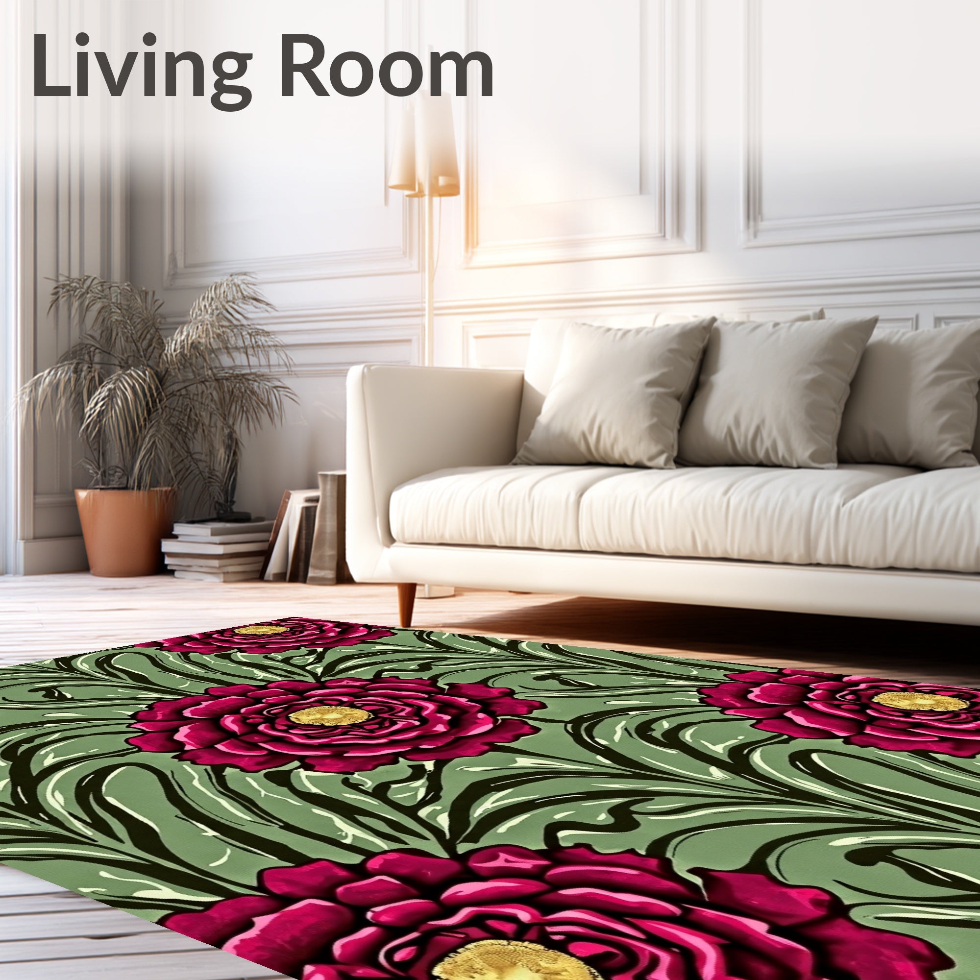 Dramatic Floral Pattern Art Nouveau Rug
