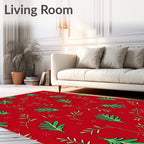 Red Botanical Branch Pattern Rug