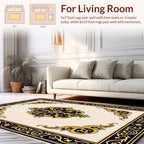 Elegant Gold Blue Scrollwork Design Rug