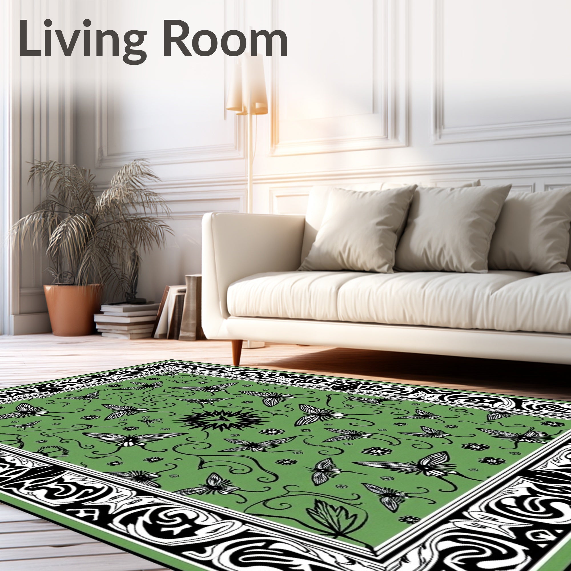 Whimsical Butterfly Floral Border Design Rug