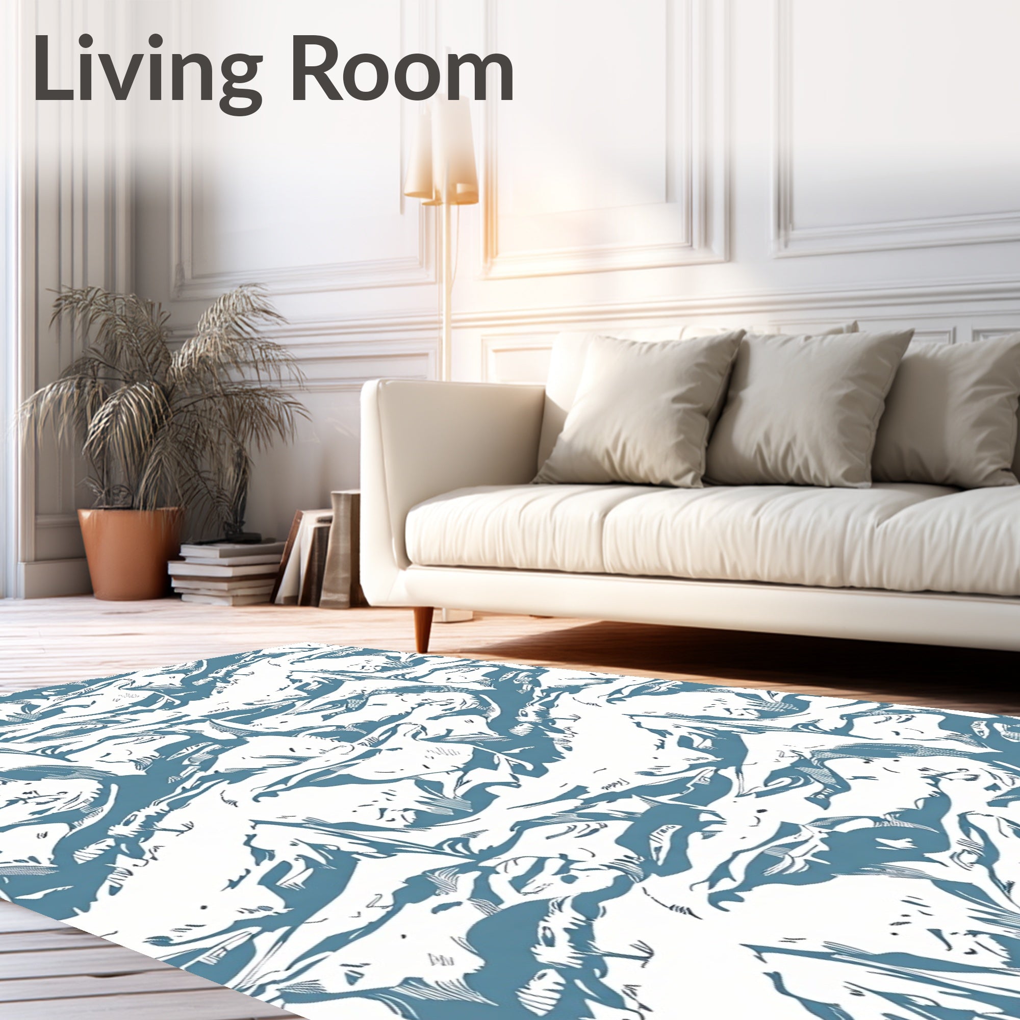 Dynamic Abstract Blue White Pattern Rug