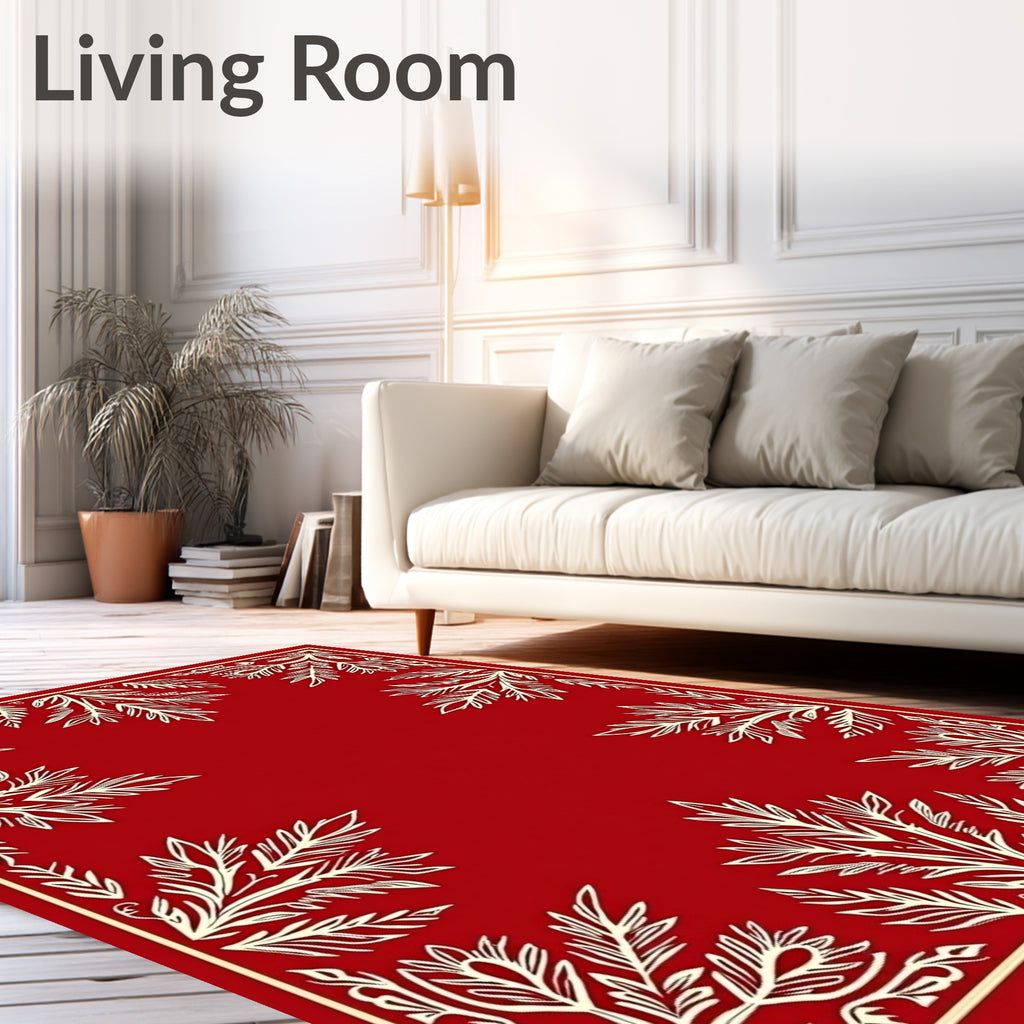 Crimson Leafy Border Design Rug