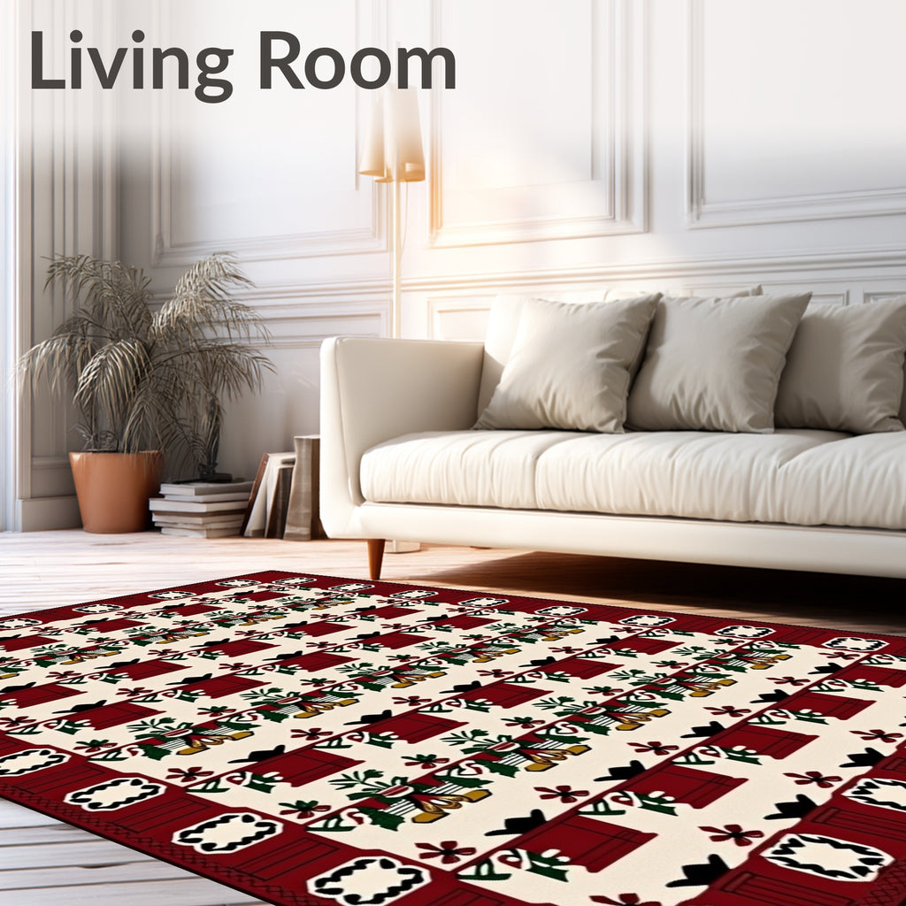 Crimson Floral Pot Patterned Rug