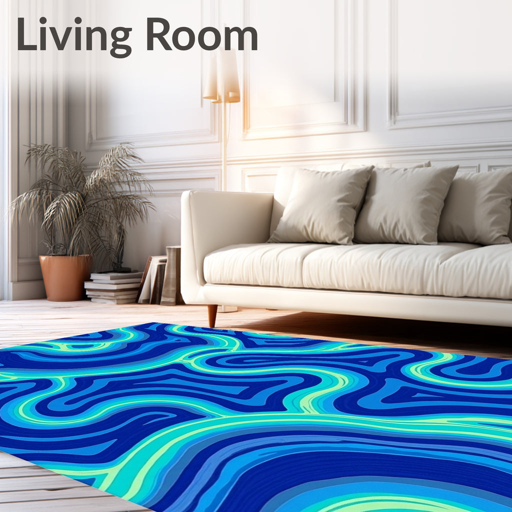 Fluid Blue Green Abstract Design Rug