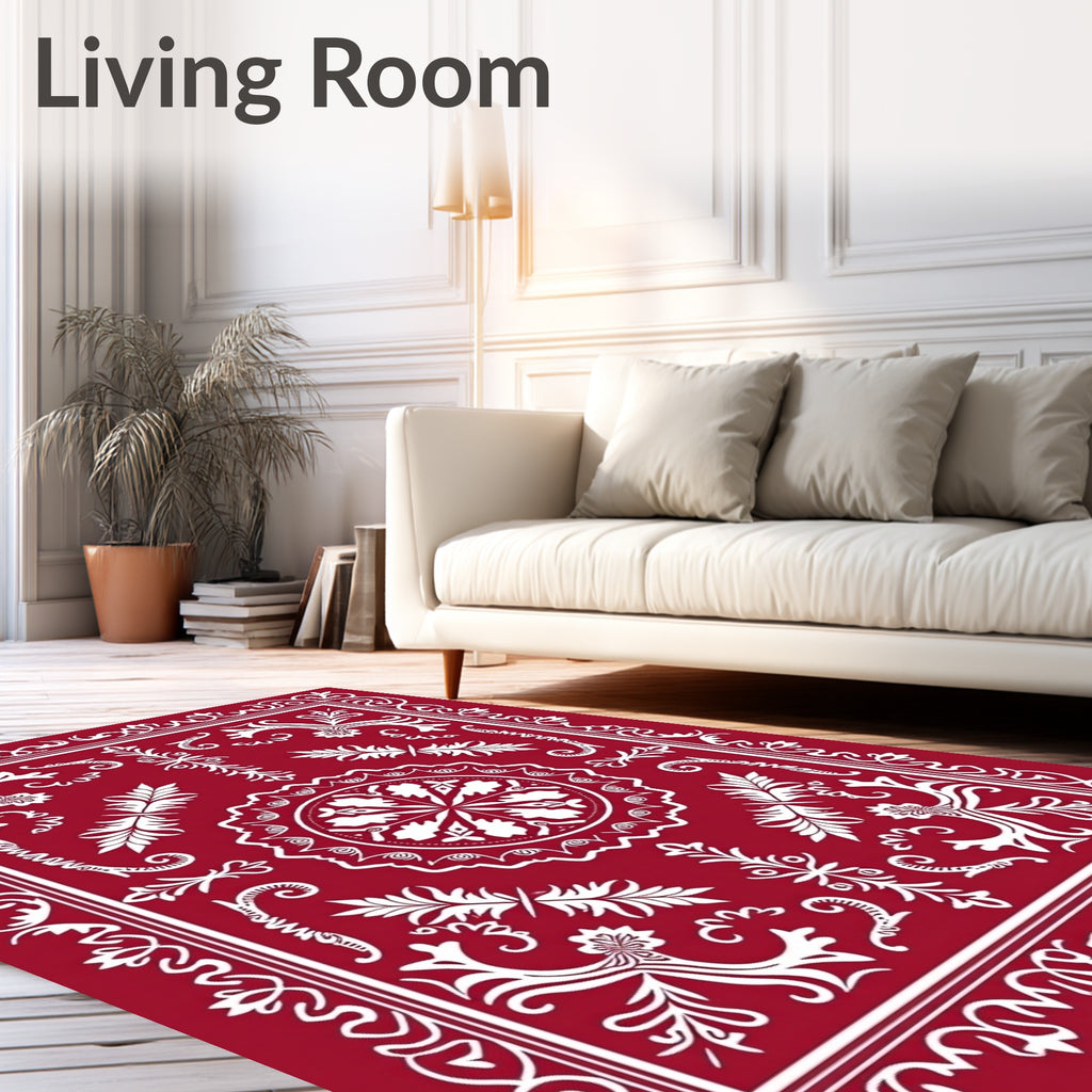 Classic Red Floral Ornate Border Design Rug