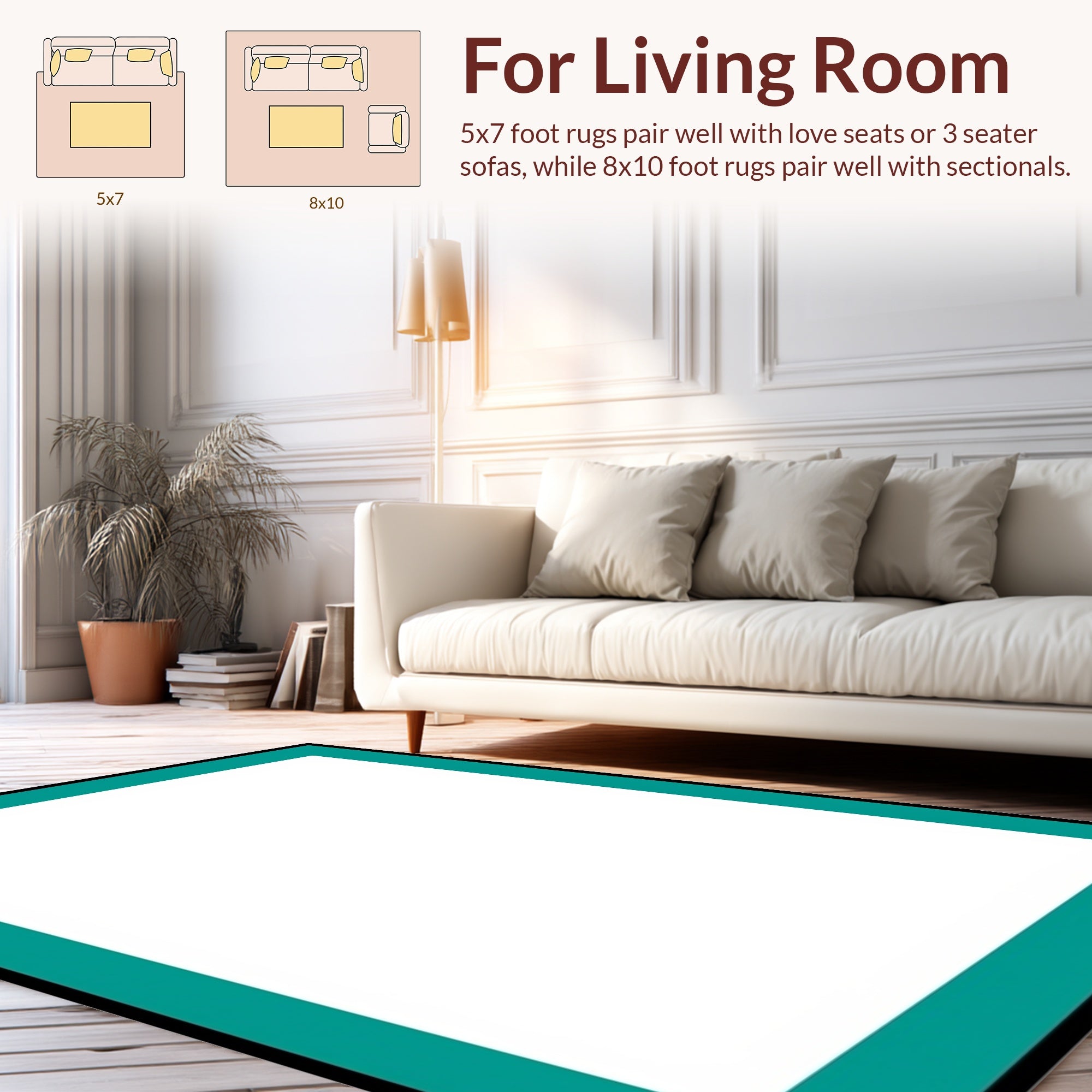 Bold Teal Bordered Square Design Rug