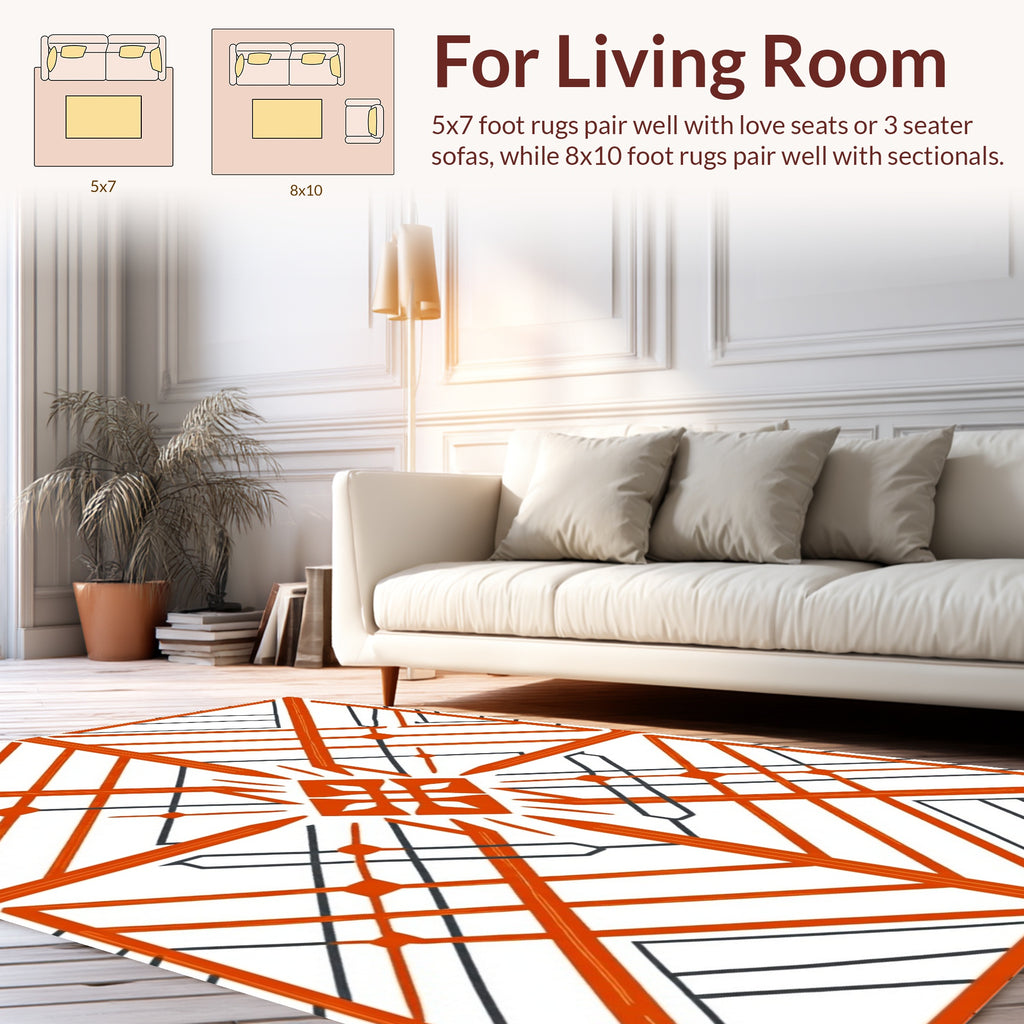 Bold Geometric Orange Line Design Rug