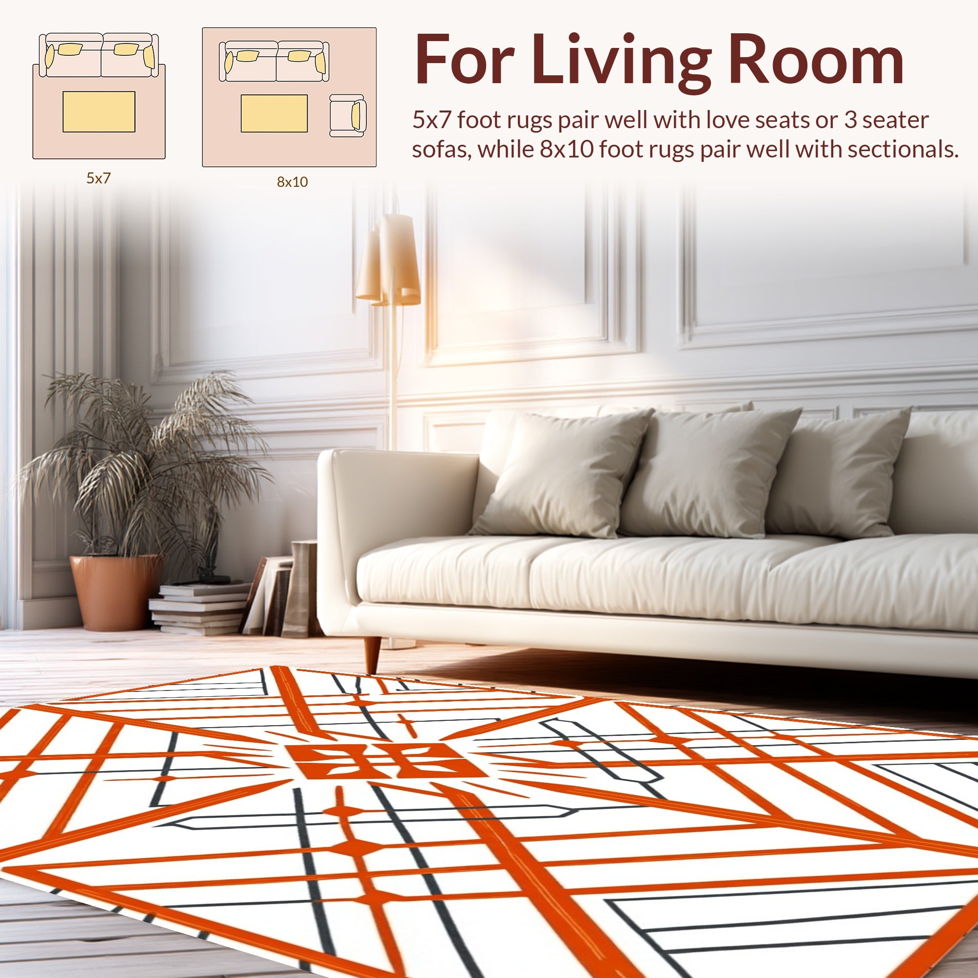 Bold Geometric Orange Line Design Rug